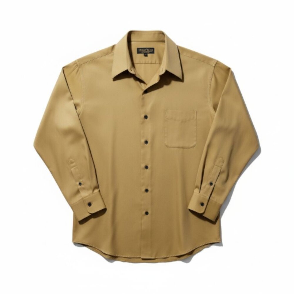 Mens Dress Shirt Roberto Villini Casual Sporty Cotton LS Herringbone Ochre 16.5 - Picture 1 of 5